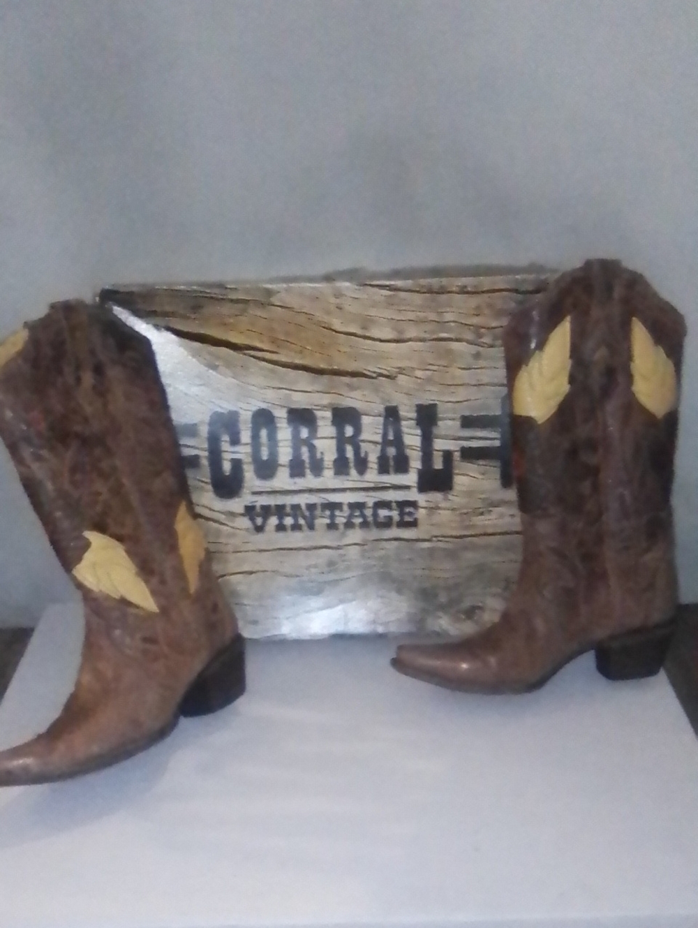 Corral Brown Leather Western Boots with Yellow Leaf Detail